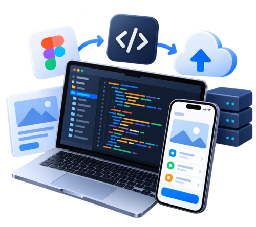 Laptop with mobile app and tools.