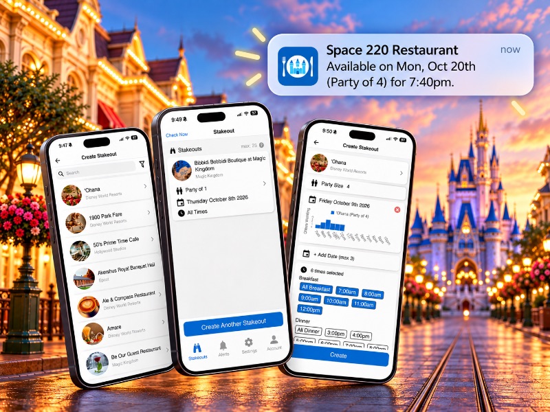 Stakeout app in front of Disney main street and castle.